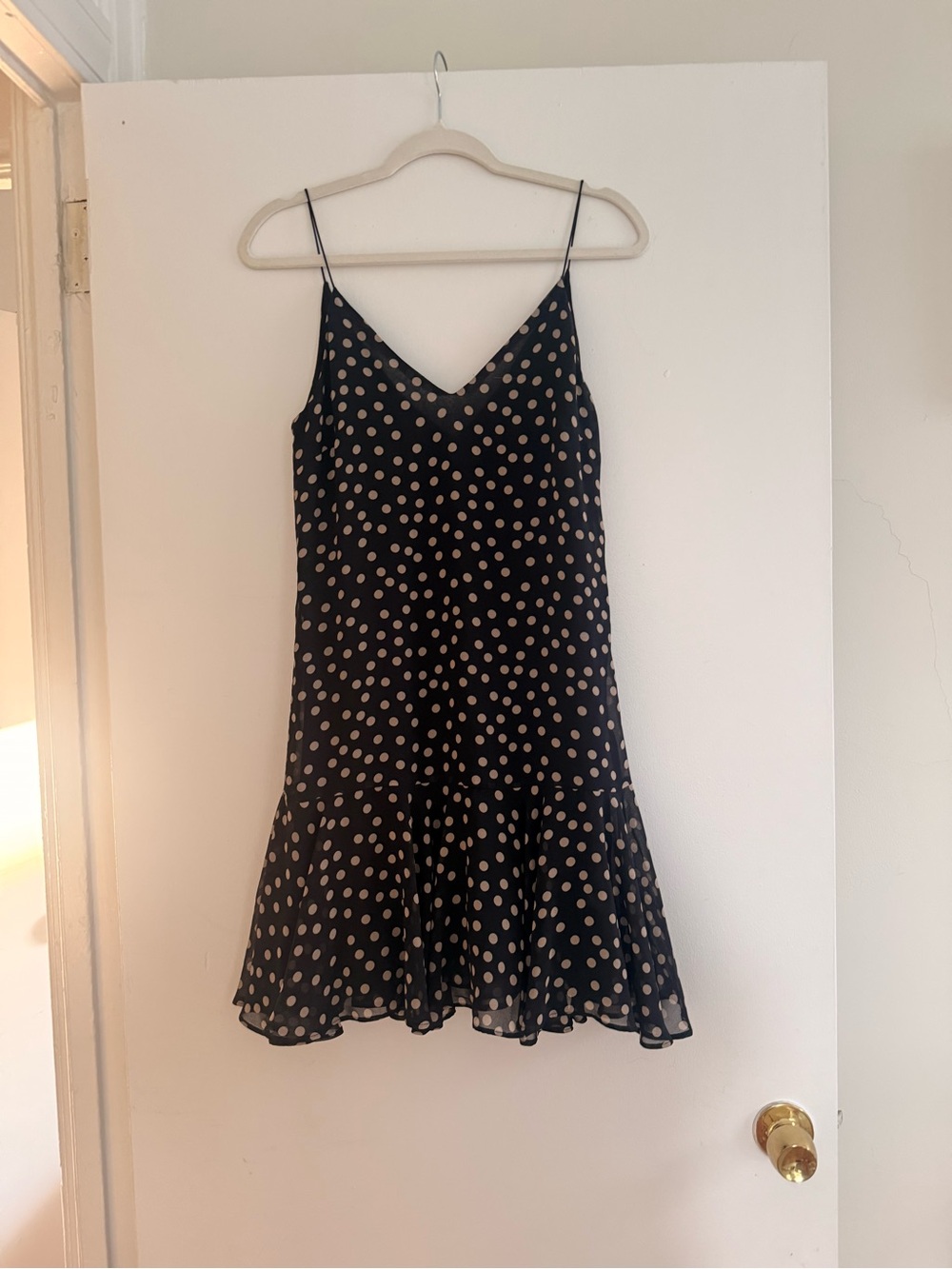 Zara Black Mini Slip Dress with Cream Polka Dots